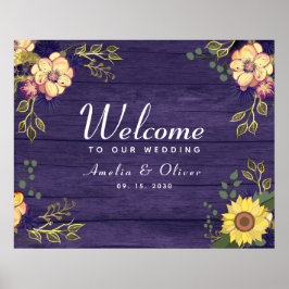 Poster Boas-vindas de casamento floral roxo
