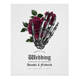 Póster Boas-vindas de casamento gótico esqueleto floral B