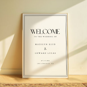 Poster Boas-vindas de casamento minimalista preto e branc