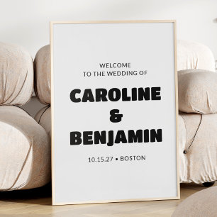 Poster Boas-vindas de casamento minimalista retrô preto e
