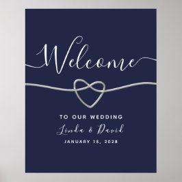 Poster Boas-vindas de casamento modernas em prata e azul-