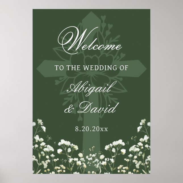 Poster Boas-vindas de casamento religioso Sage Green com  (Frente)