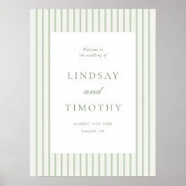 Poster Boas-vindas de casamento verde sage listrado para 
