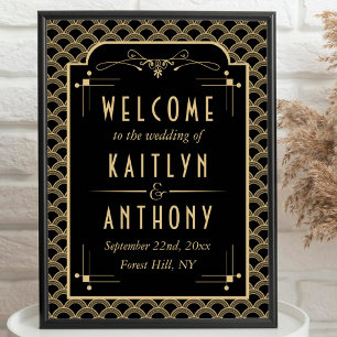Poster Boas-vindas de Casamento Vintage Art Déco Gatsby d