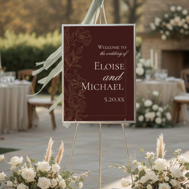 Poster Boas-vindas de Cerimônia de Casamento em Marrom Co (Modern Copper Brown Wedding Ceremony Welcome Poster)