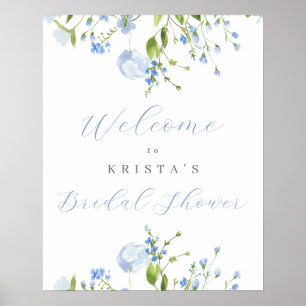 Poster Boas-vindas de Chuveirinho de Noiva Floral Azul Cl