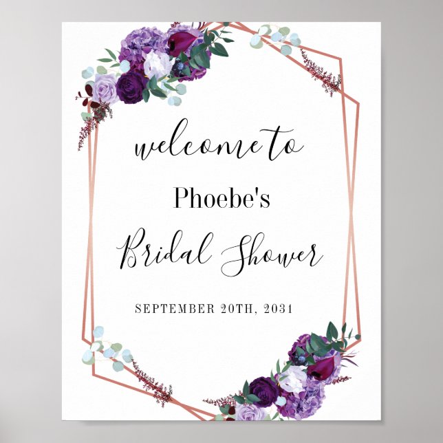 Poster Boas-vindas de Chuveiro de Noiva Floral Roxo Moder (Frente)