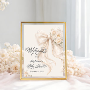 Poster Boas-vindas de Chuvinha de Bebê Menina Floral com