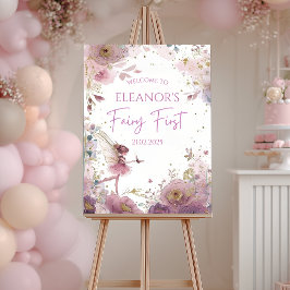 Poster Boas-vindas de Fada Floral para Primeiro Aniversár