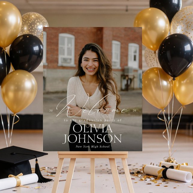 Poster Boas-vindas de festa de formatura com foto minimal (Criador carregado)