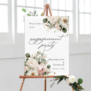 Poster Boas-vindas de festa de noivado floral verde elega