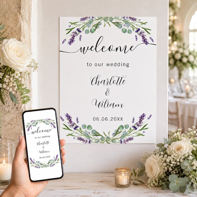 Poster Boas-vindas de lavanda e eucalipto para casamento (Criador carregado)
