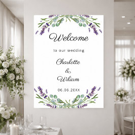Poster Boas-vindas de lavanda e eucalipto para casamento