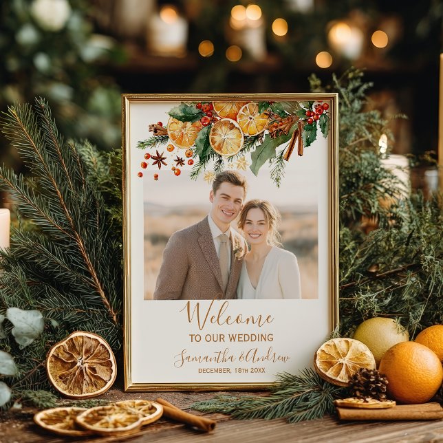 Poster Boas-vindas de Natal de inverno cítrico (Citrus Christmas winter wedding welcome Poster)