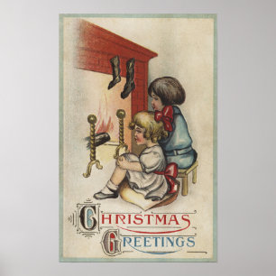 Poster Boas-vindas de Natal Meninas de Lareira