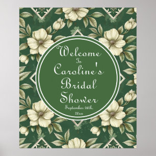 Poster Boas-vindas de Noiva Floral Verde Esmeralda Marfim