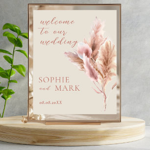 Poster Boas-vindas de Pampas Boho Aquarela Casamento