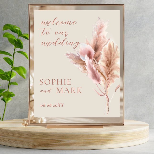 Poster Boas-vindas de Pampas Boho Aquarela Casamento (Criador carregado)