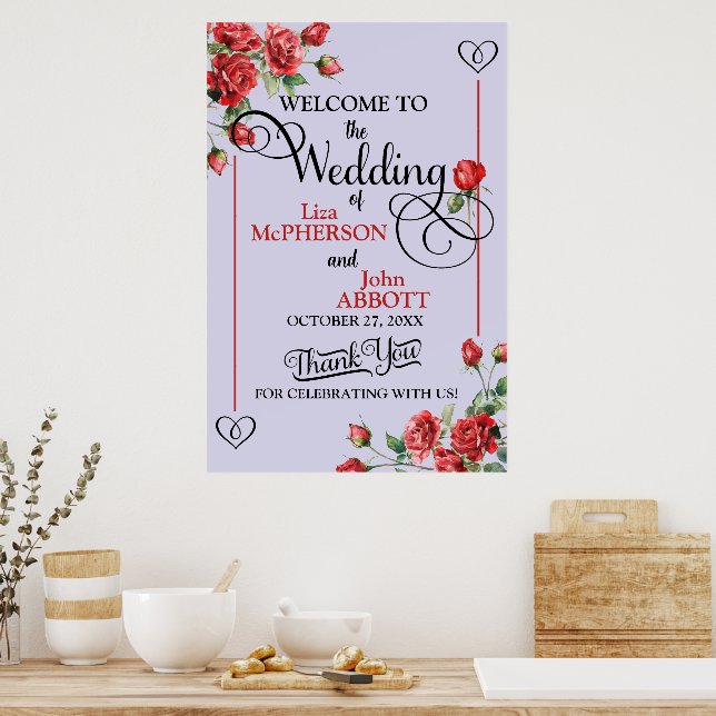Poster Boas-vindas de Rosas Vermelhas Florais Lindas para (Cozinha)