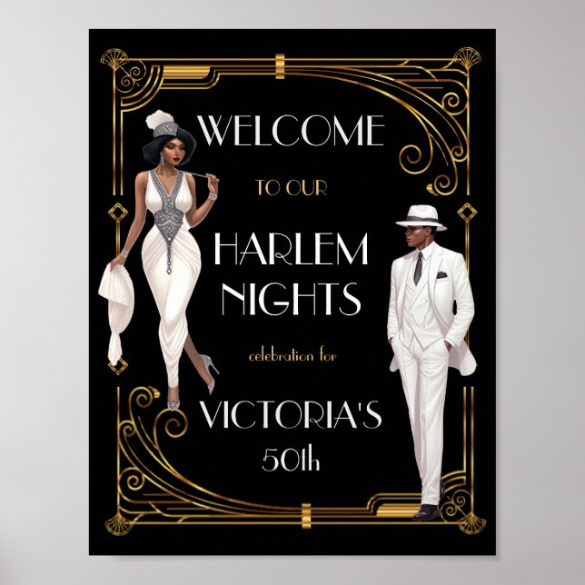 Poster Boas-vindas Deco Harlem Nights Flapper e Cavalheir (Frente)