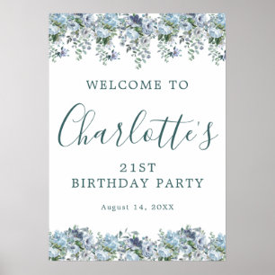 Poster Boas-vindas do aniversário de 21 anos azul para im