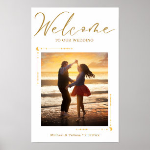 Poster boas-vindas do casamento com fotos do guião ouro e