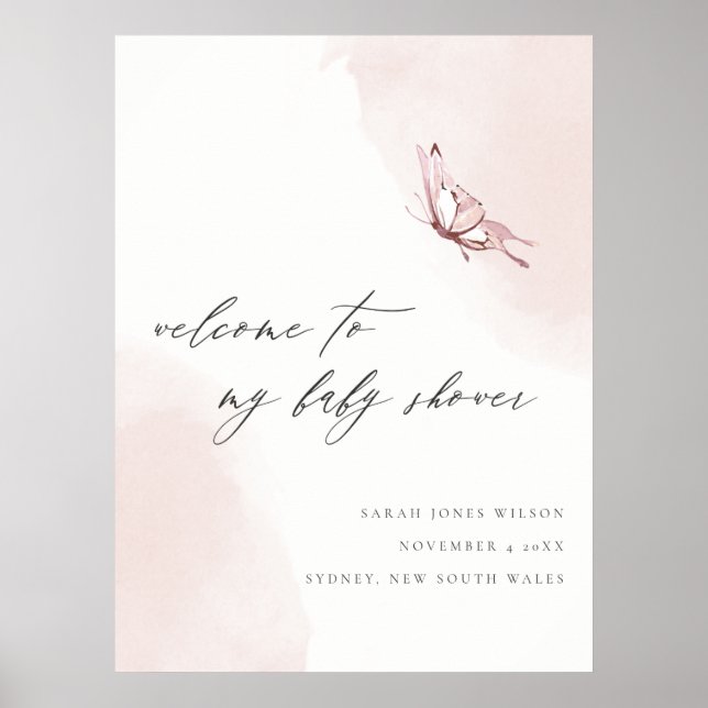 Poster Boas-vindas do Chá de fraldas da Borboleta de Aqua (Frente)