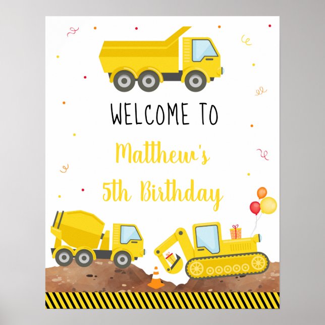 Poster Boas-vindas do Dump Truck Digger Birthday (Frente)