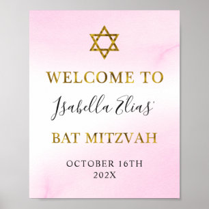 Poster Boas-vindas do Pastel Rosa Dourado Bat Mitzvah