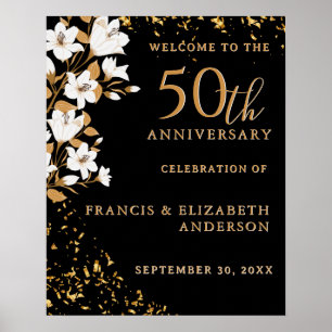 Poster Boas-vindas Douradas a Floral 50º Aniversário de C