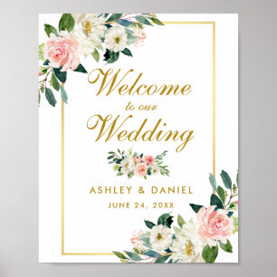 Poster Boas-vindas Douradas do Casamento Blush Floral Cor