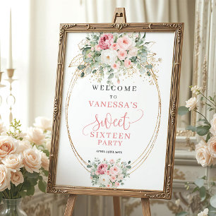 Poster Boas-vindas Elegantes de Rosa e Dourado para Sweet