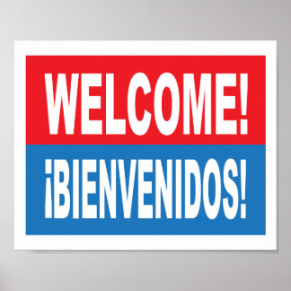 Poster Boas-vindas, em inglês e espanhol