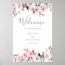 Poster Boas-vindas Florais Rosa Casamento
