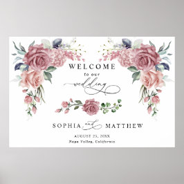 Poster Boas-vindas Florais Rosa Empoeirado para Casamento