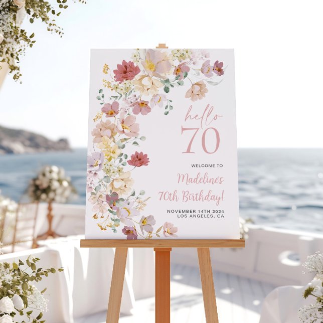 Póster Boas-vindas Floral Rosa Desbotado 70º Aniversário (Criador carregado)