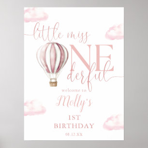 Poster Boas-vindas Miss Onederful Pink Balloon 1º Anivers