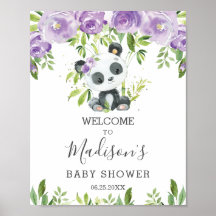 Boas-vindas Panda Purple Floral Greenery Bamboo