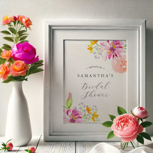 Poster Boas-vindas para Chá de Bebê Floral em Aquarela Co