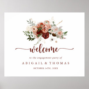 Poster Boas-vindas para festa de noivado com flores rústi