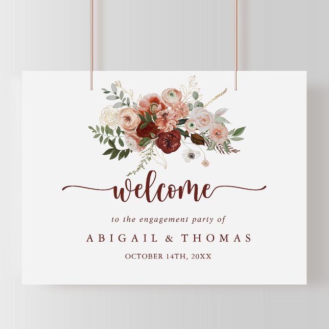 Poster Boas-vindas para festa de noivado com flores rústi (Criador carregado)