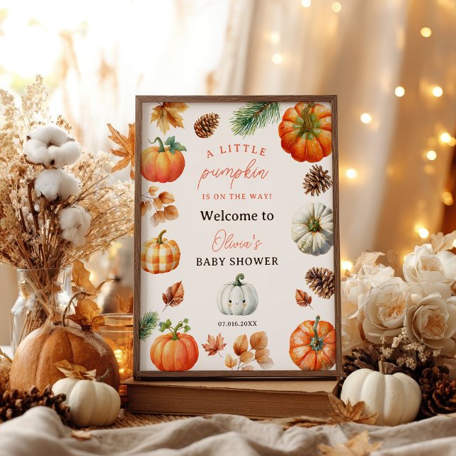 Poster Boas-vindas para o chá de bebê do Pequeno Abobrinh (Fall Cute Little Pumpkin baby shower welcome Poster)