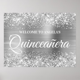 Poster Boas-vindas Quinceanera Brilho e Folha de Prata