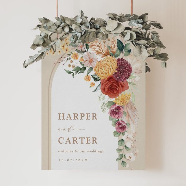 Poster Boas-vindas Rústicas Tropicais Boho Florais de Cas (Criador carregado)