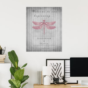 Poster Boate de Dragonfly Rosa Rosa Bem-vindo