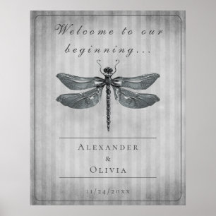Poster Boate de Dragonfly Silver Jeweled Bem-vindo