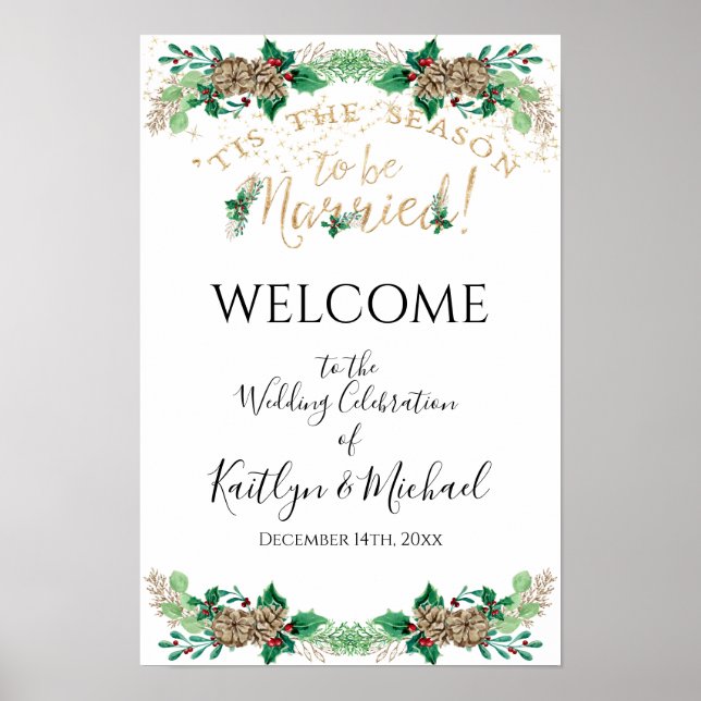 Poster Boate de Natal Holly Dourado Foliage Bem-vindo (Frente)
