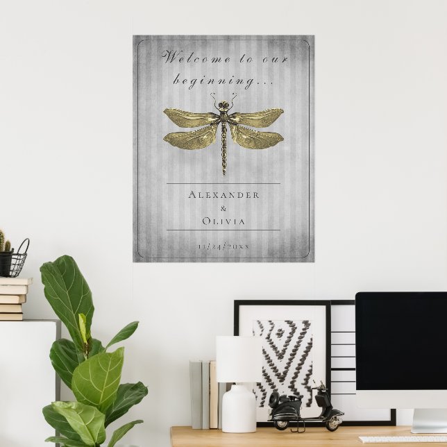 Poster Boate Dourado de Dragonfly Bem-vindo (Escritório em casa)