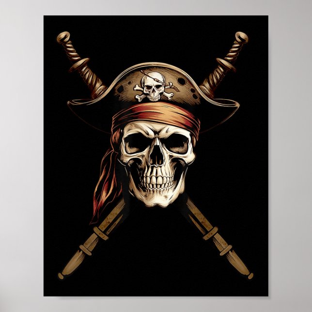 Poster Boating Captain Pirate Flag Skull Crossbones Sword (Frente)