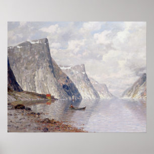 Póster Boating on a Norwegian Fjord (oil on canvas)